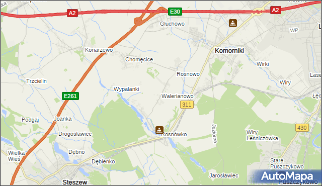 mapa Walerianowo gmina Komorniki, Walerianowo gmina Komorniki na mapie Targeo