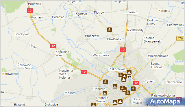 mapa Warszówka gmina Blizanów, Warszówka gmina Blizanów na mapie Targeo