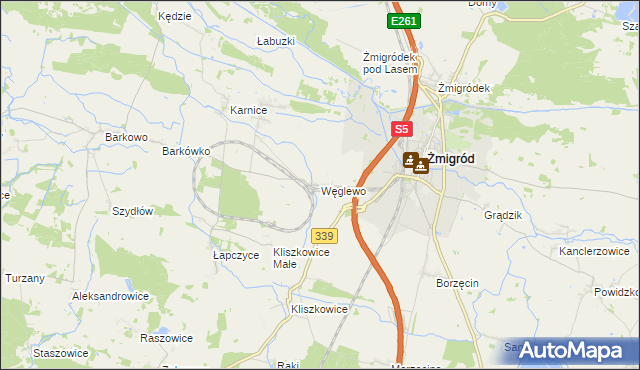 mapa Węglewo gmina Żmigród, Węglewo gmina Żmigród na mapie Targeo