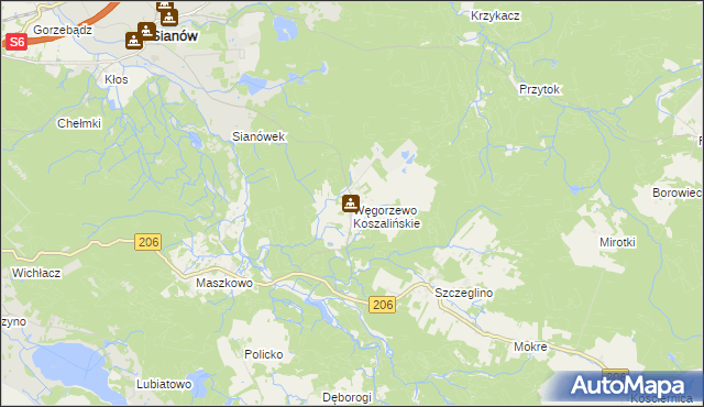 mapa Węgorzewo Koszalińskie, Węgorzewo Koszalińskie na mapie Targeo