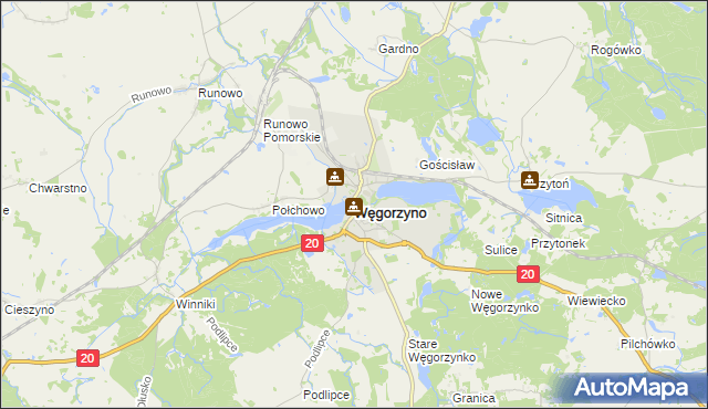 mapa Węgorzyno, Węgorzyno na mapie Targeo