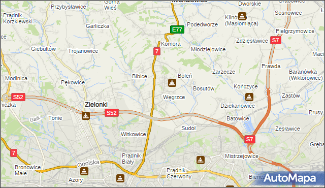 mapa Węgrzce gmina Zielonki, Węgrzce gmina Zielonki na mapie Targeo