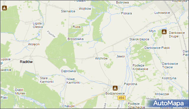 mapa Wichrów gmina Radłów, Wichrów gmina Radłów na mapie Targeo