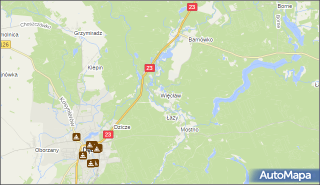 mapa Więcław gmina Dębno, Więcław gmina Dębno na mapie Targeo