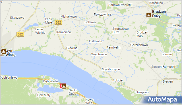 mapa Więcławice gmina Brudzeń Duży, Więcławice gmina Brudzeń Duży na mapie Targeo