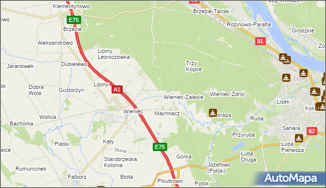 mapa Wieniec-Zalesie, Wieniec-Zalesie na mapie Targeo