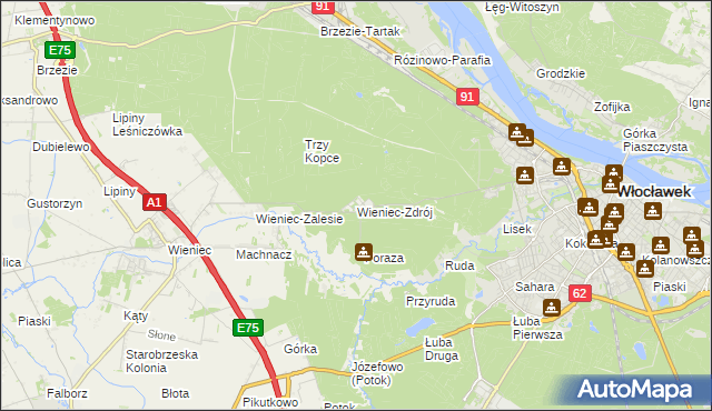 mapa Wieniec-Zdrój, Wieniec-Zdrój na mapie Targeo