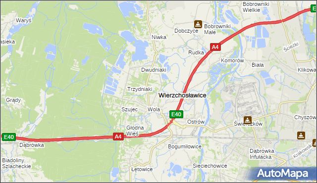 mapa Wierzchosławice powiat tarnowski, Wierzchosławice powiat tarnowski na mapie Targeo