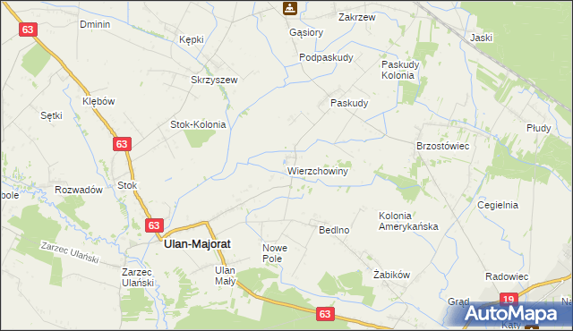 mapa Wierzchowiny gmina Ulan-Majorat, Wierzchowiny gmina Ulan-Majorat na mapie Targeo