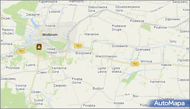 mapa Wierzchowisko gmina Wolbrom, Wierzchowisko gmina Wolbrom na mapie Targeo