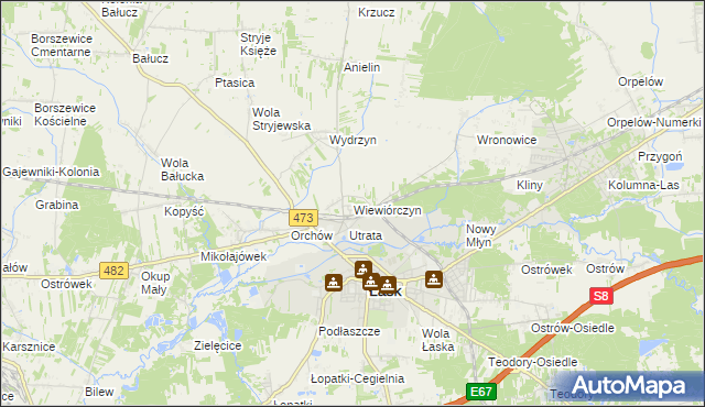 mapa Wiewiórczyn gmina Łask, Wiewiórczyn gmina Łask na mapie Targeo