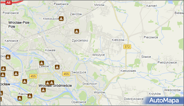 mapa Wilczyce gmina Długołęka, Wilczyce gmina Długołęka na mapie Targeo