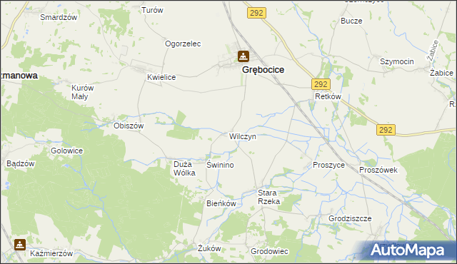 mapa Wilczyn gmina Grębocice, Wilczyn gmina Grębocice na mapie Targeo