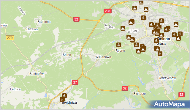 mapa Wilkanowo gmina Świdnica, Wilkanowo gmina Świdnica na mapie Targeo