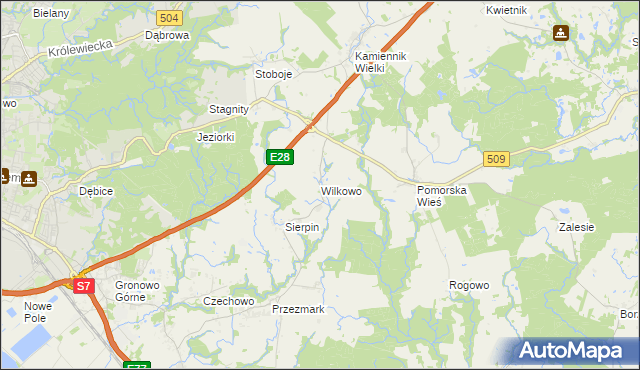 mapa Wilkowo gmina Milejewo, Wilkowo gmina Milejewo na mapie Targeo