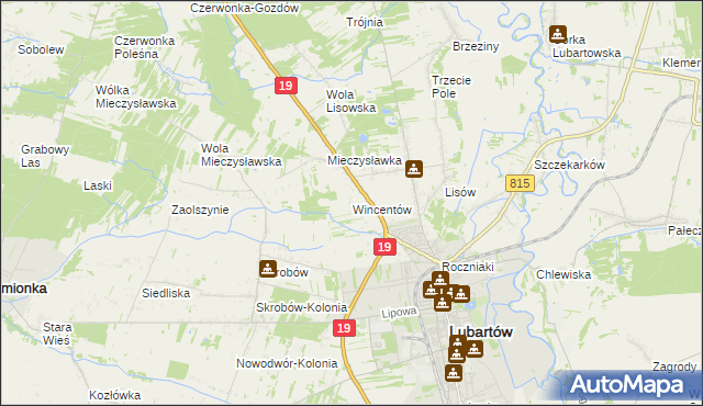 mapa Wincentów gmina Lubartów, Wincentów gmina Lubartów na mapie Targeo