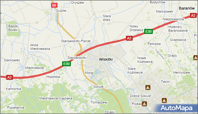 mapa Wiskitki, Wiskitki na mapie Targeo