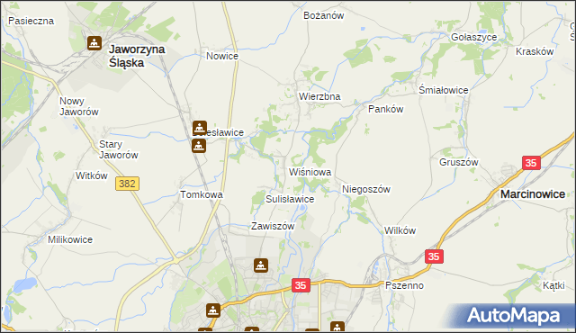 mapa Wiśniowa gmina Świdnica, Wiśniowa gmina Świdnica na mapie Targeo