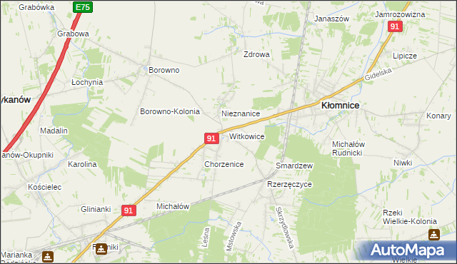 mapa Witkowice gmina Kłomnice, Witkowice gmina Kłomnice na mapie Targeo
