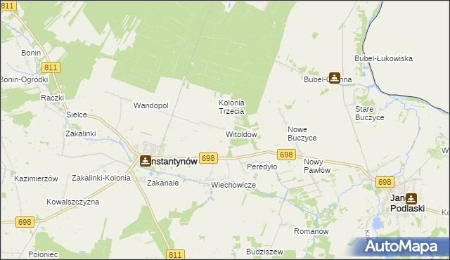 mapa Witoldów gmina Konstantynów, Witoldów gmina Konstantynów na mapie Targeo