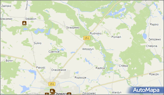 mapa Witoszyn gmina Choszczno, Witoszyn gmina Choszczno na mapie Targeo