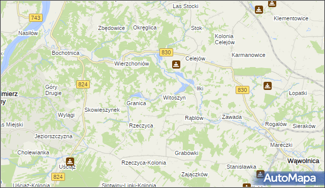 mapa Witoszyn gmina Kazimierz Dolny, Witoszyn gmina Kazimierz Dolny na mapie Targeo