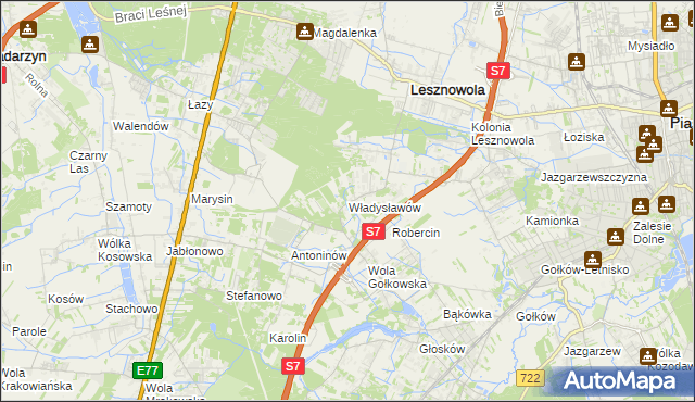 mapa Władysławów gmina Lesznowola, Władysławów gmina Lesznowola na mapie Targeo