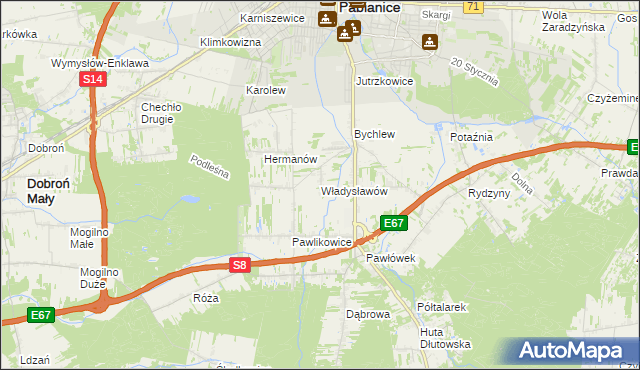 mapa Władysławów gmina Pabianice, Władysławów gmina Pabianice na mapie Targeo