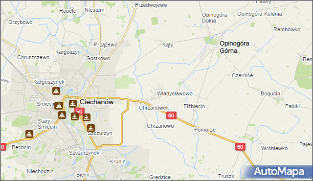 mapa Władysławowo gmina Opinogóra Górna, Władysławowo gmina Opinogóra Górna na mapie Targeo