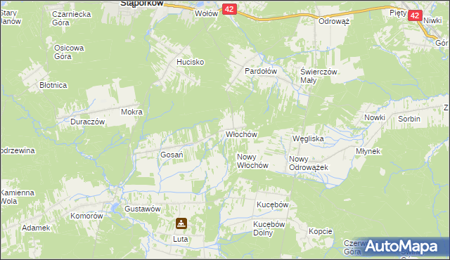 mapa Włochów gmina Stąporków, Włochów gmina Stąporków na mapie Targeo