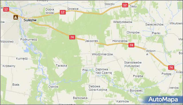 mapa Włodzimierzów gmina Aleksandrów, Włodzimierzów gmina Aleksandrów na mapie Targeo