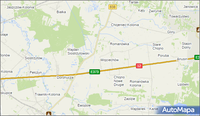 mapa Wojciechów gmina Siedliszcze, Wojciechów gmina Siedliszcze na mapie Targeo