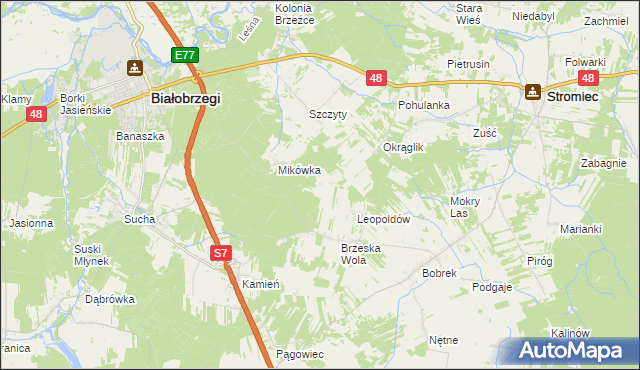 mapa Wojciechówka gmina Białobrzegi, Wojciechówka gmina Białobrzegi na mapie Targeo