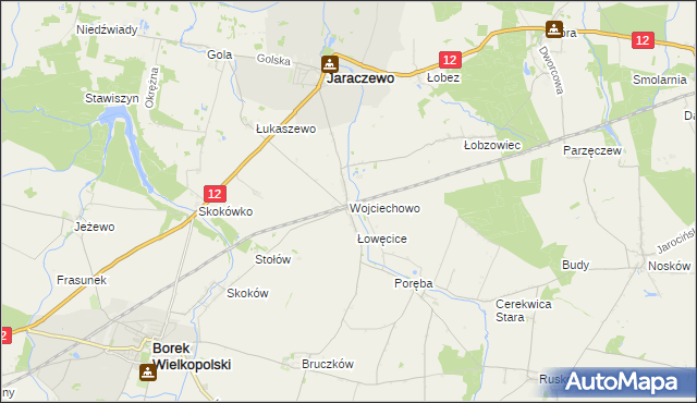 mapa Wojciechowo gmina Jaraczewo, Wojciechowo gmina Jaraczewo na mapie Targeo