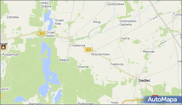 mapa Wojciechowo gmina Siedlec, Wojciechowo gmina Siedlec na mapie Targeo