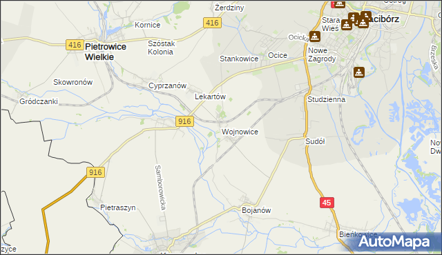 mapa Wojnowice gmina Krzanowice, Wojnowice gmina Krzanowice na mapie Targeo