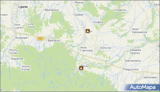 mapa Wola Cieklińska, Wola Cieklińska na mapie Targeo