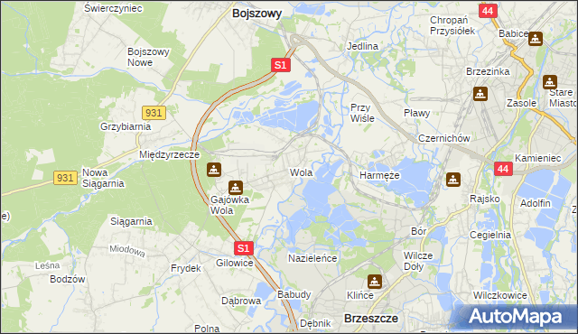 mapa Wola gmina Miedźna, Wola gmina Miedźna na mapie Targeo