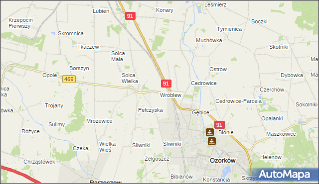 mapa Wróblew gmina Ozorków, Wróblew gmina Ozorków na mapie Targeo