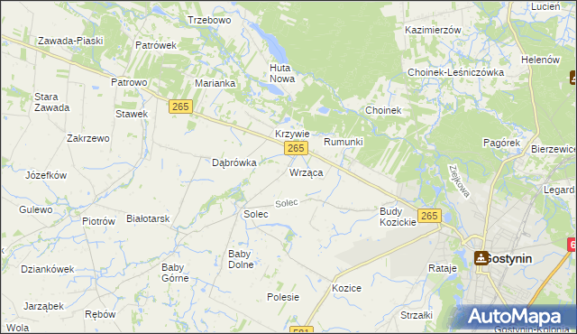 mapa Wrząca gmina Gostynin, Wrząca gmina Gostynin na mapie Targeo