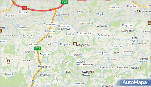 mapa Wrząsowice, Wrząsowice na mapie Targeo