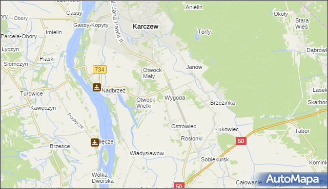 mapa Wygoda gmina Karczew, Wygoda gmina Karczew na mapie Targeo