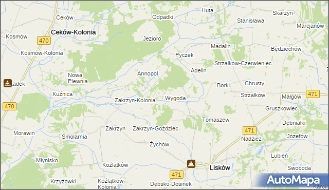 mapa Wygoda gmina Lisków, Wygoda gmina Lisków na mapie Targeo