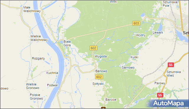 mapa Wygoda gmina Sztum, Wygoda gmina Sztum na mapie Targeo
