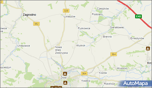 mapa Wyskok gmina Złotoryja, Wyskok gmina Złotoryja na mapie Targeo