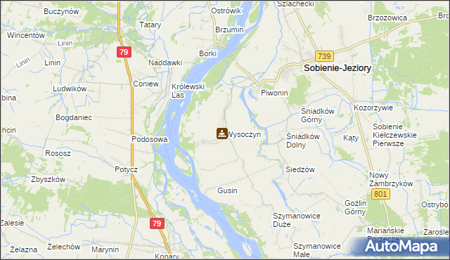 mapa Wysoczyn gmina Sobienie-Jeziory, Wysoczyn gmina Sobienie-Jeziory na mapie Targeo