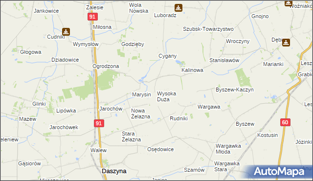 mapa Wysoka Duża gmina Kutno, Wysoka Duża gmina Kutno na mapie Targeo