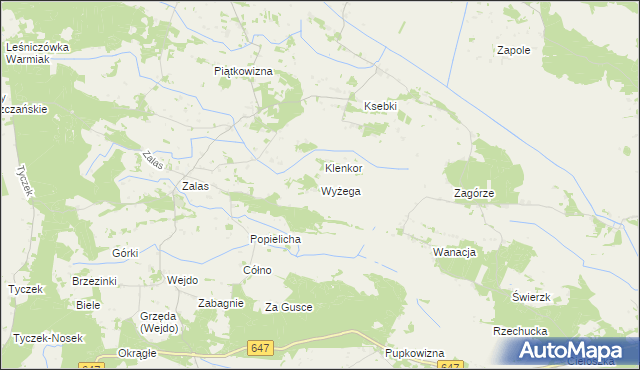 mapa Wyżega gmina Łyse, Wyżega gmina Łyse na mapie Targeo