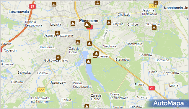 mapa Żabieniec gmina Piaseczno, Żabieniec gmina Piaseczno na mapie Targeo