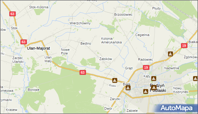 mapa Żabików gmina Radzyń Podlaski, Żabików gmina Radzyń Podlaski na mapie Targeo